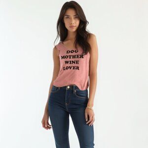 NWT PJ Salvage DOG MOTHER WINE LOVER Pink Graphic Tank Top L